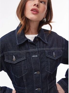 NWOT TOPSHOP Pinstripe Dark Blue Denim Women's Jacket